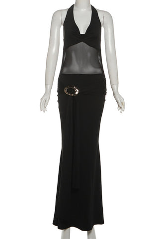 Halter Neck Maxi Dress with Sheer Detail