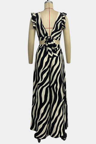 Zebra Print Skirt Set with Ruffled Crop Top