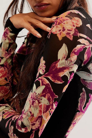 Floral Long-Sleeve Mesh Blouse