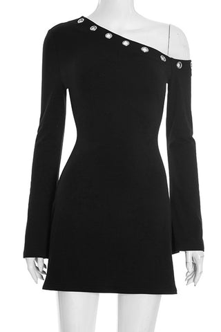 Asymmetrical Neckline Mini Dress