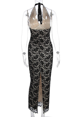 Elegant Halter Lace Evening Dress