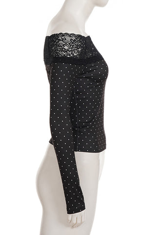 Off-Shoulder Lace Polka Dot Blouse