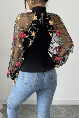 Floral Detail Sheer Blouse