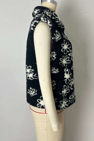 Floral Sherpa Vest with Zip Front