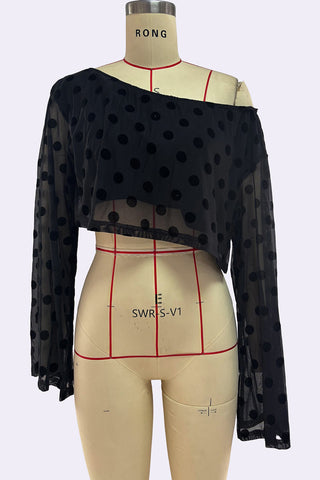 One-Shoulder Polka Dot Mesh Top