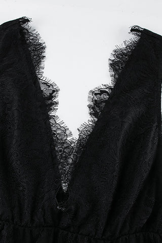 Plunge Neck Lace Maxi Dress