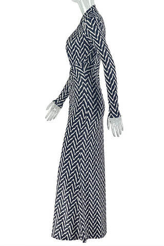 Chevron Long-Sleeve Casual Dress