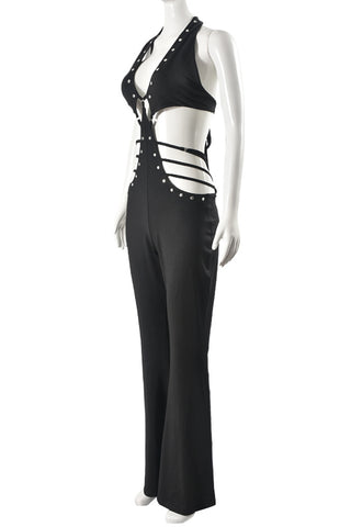 Cut-Out Halter Jumpsuit with Studs