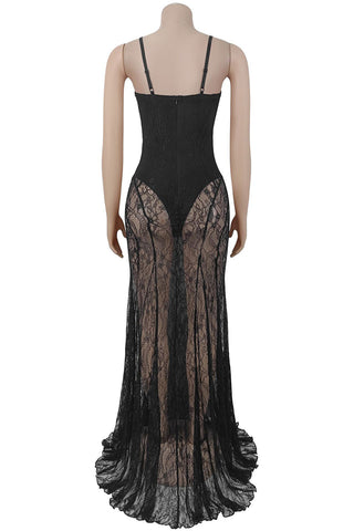 Elegant Sheer Lace Evening Gown