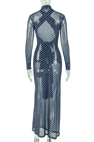 Long Sleeve Midi Dress with Pattern