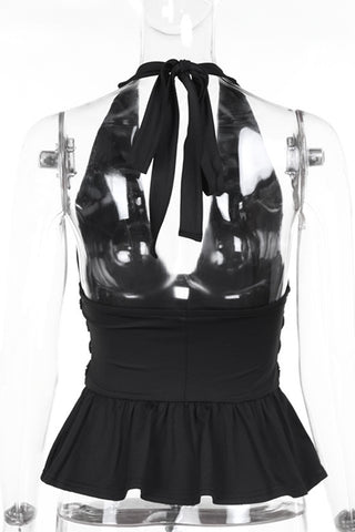 Studded Halterneck Peplum Top