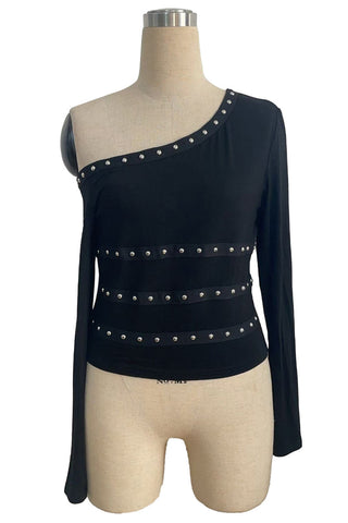 Asymmetric Studded Long Sleeve Top
