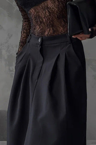 Pleated High-Waist Midi Skirt