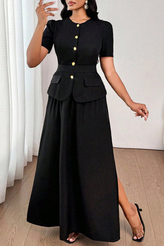 Elegant Button-Up Skirt Set