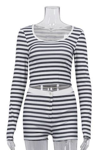 Striped Button-Up Short Set