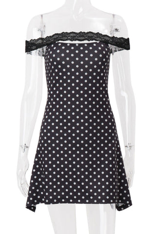 Off-Shoulder Polka Dot Casual Dress