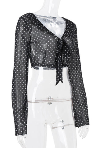 Sheer Tie-Front Polka Dot Blouse