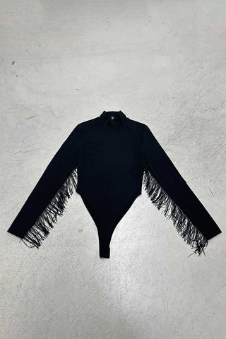 Fringe Detail Long-Sleeve Bodysuit