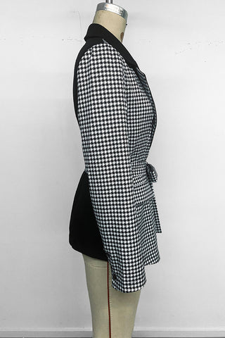 Asymmetric Houndstooth Wrap Blazer