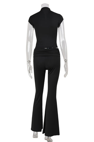 Zippered High-Neck Pants Set