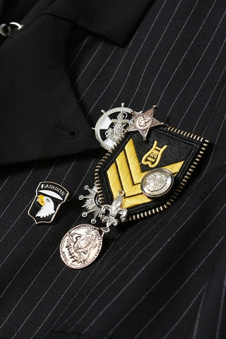 Cropped Pinstripe Blazer with Brooch
