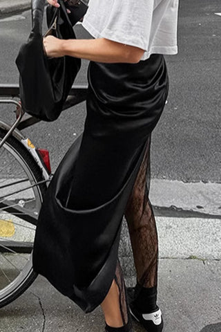 Layered Mesh and Satin Drape Skirt