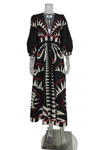 Geometric Print Long Casual Dress