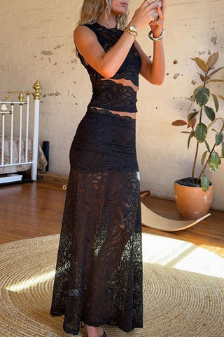 Sleeveless Lace Cutout Casual Dress