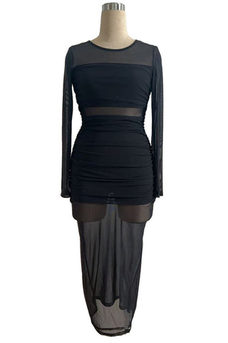 Long Sleeve Mesh Midi Dress