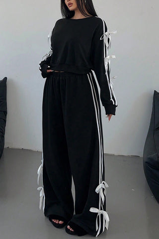 Trendy Ribbon-Accent Pants Set