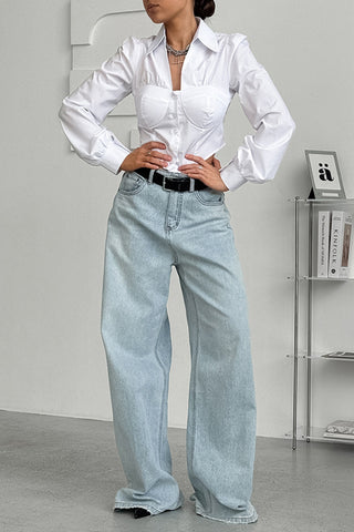 Chic Button-Down Blouse with Structured Design