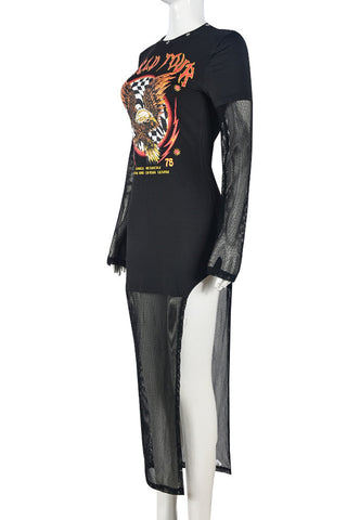 Graphic Long Sleeve Casual Dress