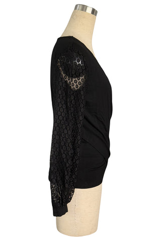 Wrap V-Neck Top with Lace Sleeves