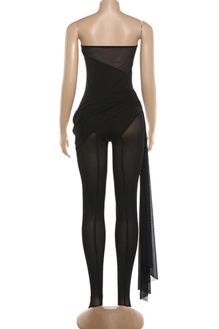 Elegant Strapless Mesh Jumpsuit