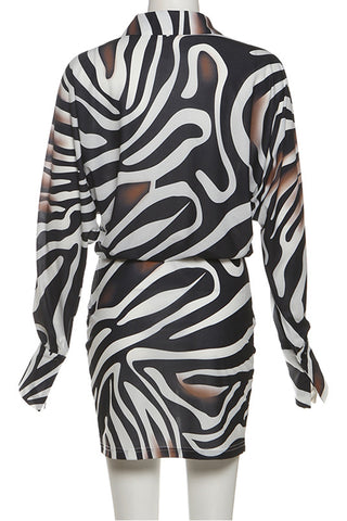 Button-Front Zebra Print Casual Dress