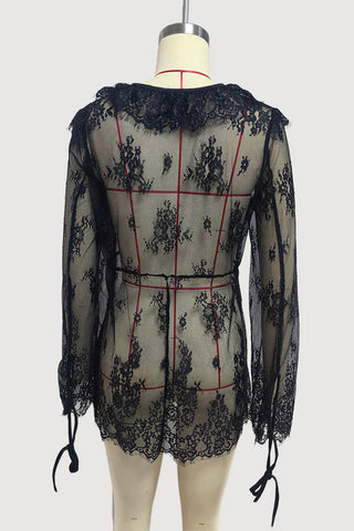 Sheer Lace Tie-Front Dress