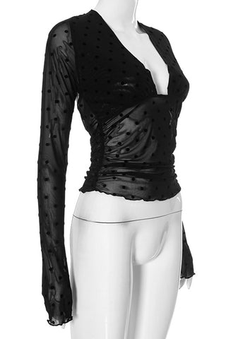 Long Sleeve Sheer Dot Blouse