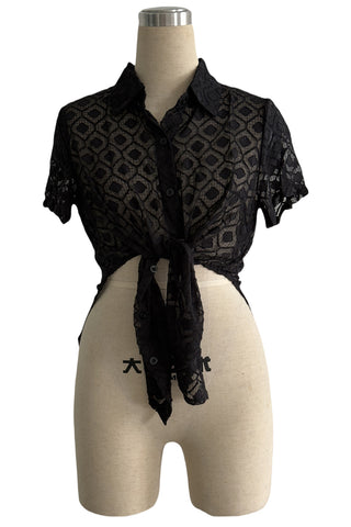 Sheer Tie-Front Collared Top