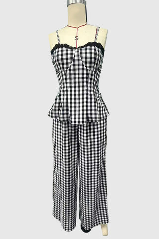 Gingham Lace Trim Pants Set