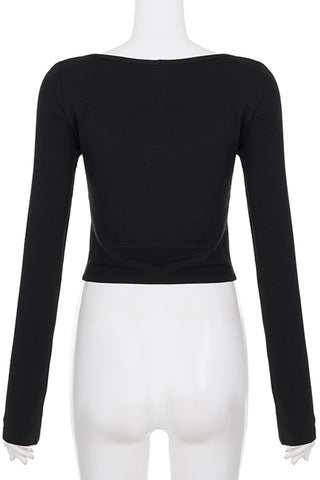 Lace-Inset Long Sleeve Blouse