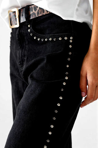 Stud-Embellished Wide Leg Jeans