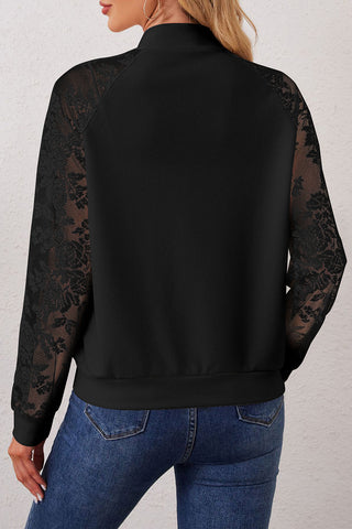 Lace-Accent Zip-Up Jacket