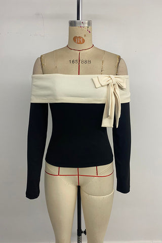 Off-Shoulder Bow Long-Sleeve Top