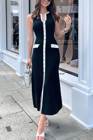 Button-Front Midi Casual Dress