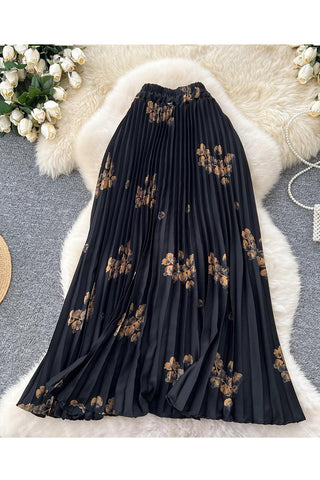 Floral Pleated Maxi Skirt