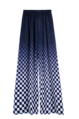 Checkerboard Wide-Leg Casual Pants
