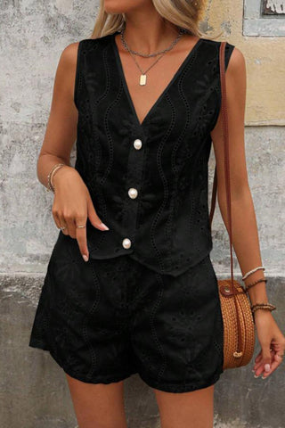 Button-Front Eyelet Short Set