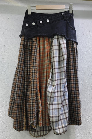Button-Accented Plaid Skirt