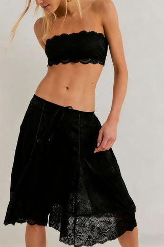 Lace-Trim Casual Wide-Leg Shorts