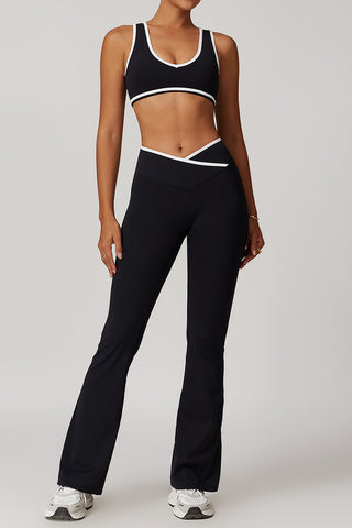Plunge Neck Two-Piece Flared Pants Set